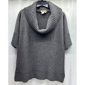 Cozy Chic Womens Gray Short Sleeve Cowl Neck Cashmere Sweater Ribbed Trim Size M